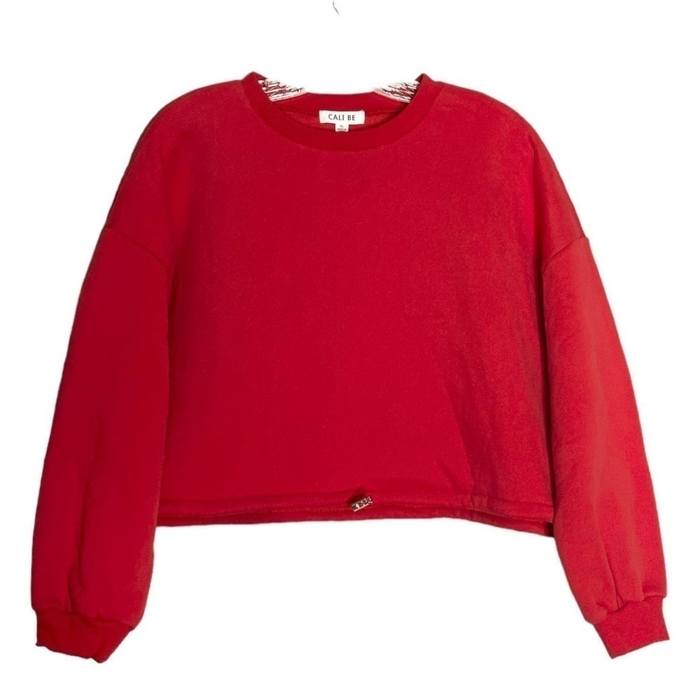 Cali Be Nordstrom XL Fleece Crop Sweatshirt Drawstring Bright Red Cinching NWT